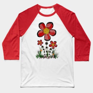 Red Flowers Design Baseball T-Shirt